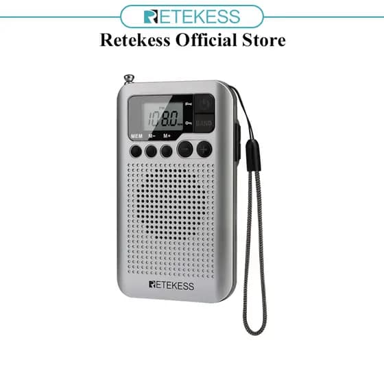 RETEKESS TR106 Rádio FM AM Portátil Com Display LCD Alto-Falante De Ajuste Digital Conector Para Fone De Ouvido E Suport