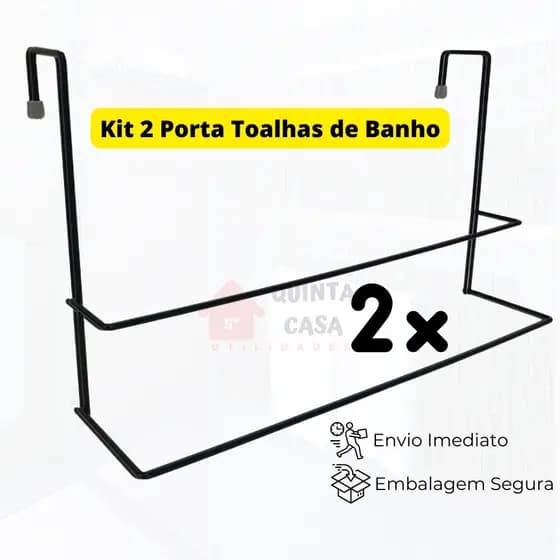 Kit 2 Porta Toalha de Banho Porta Toalha de Box Preto Fosco