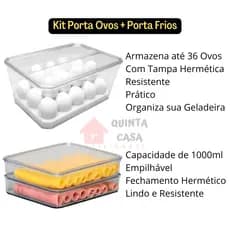 Kit Porta Ovos Geladeira Tampa e Porta Frios Duplo Empilhável Hermético Organizador Acrílico Cozinha