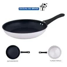 Frigideira em Aço Inox 25cm Antiaderente 1,8 Litros Fundo Triplo Mor Fogão Indução Gás