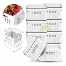 Kit 8 Organizador de Geladeira Acrílico com Cesto Tampa 1.36L Verduras Frutas Vegetais