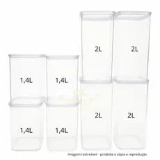Kit 8 Potes Herméticos Acrílico Cristal Quadrado Com Vedação Organizador de Mantimentos