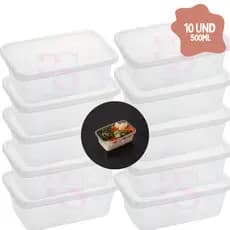 Kit 10 Potes 500ml de Plástico Alta Qualidade Organizador Marmita  Bpa Free