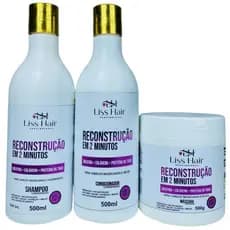 Kit de Reconstrução Capilar em 2 Minutos 12x1 com 3 Passos Anti-Ressecamento dos Fios Liss Hair