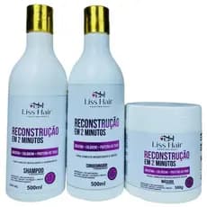 Kit Capilar Reconstrução em 2 Minutos 3 Passos Hidratação e Reconstrução Liss Hair