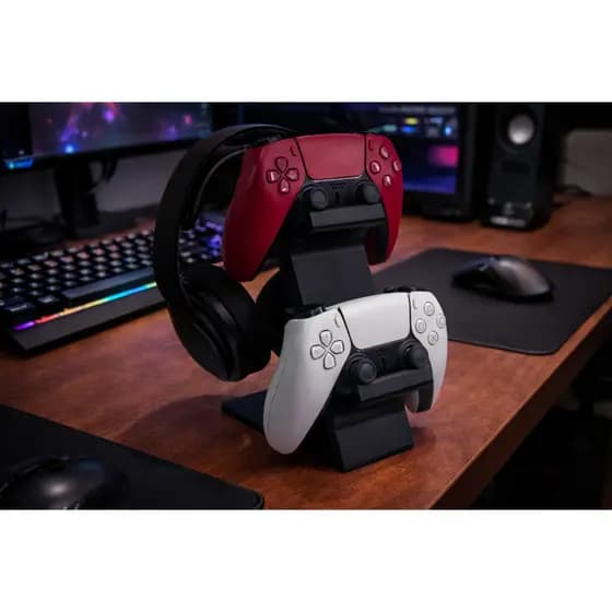 Suporte Headset e Controle Gamer Porta Fone e Controle PS5 Xbox Organizador de Mesa Gamer Suporte 2 em 1