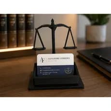 Porta Cartão de Visita Balança da Justiça | Organizador de Mesa Jurídico para Advogados e Escritórios de Advocacia