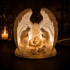 Presépio Luminária Natal 3D com Asas de Anjo | Sagrada Família | Compatível LED e Vela LED | Decoração Religiosa
