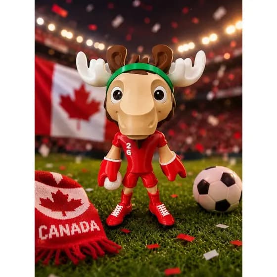 Mascote Canadá Futebol Decorativo 30cm | Boneco Alce Torcedor Vermelho | Enfeite Copa Futebol Impresso em 3D