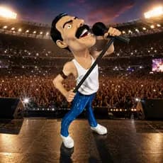 Boneco Cantor Rock Estilo Freddie Mercury 20cm | Estátua Colecionável | Decoração Rock n Roll | Presente Fã de Música