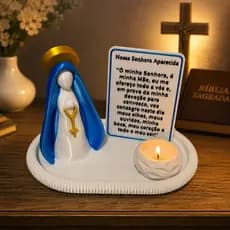 Altar Nossa Senhora Aparecida com Porta-Vela e Placa de Oração | Decoração Religiosa Católica | Oratório Decorativo para