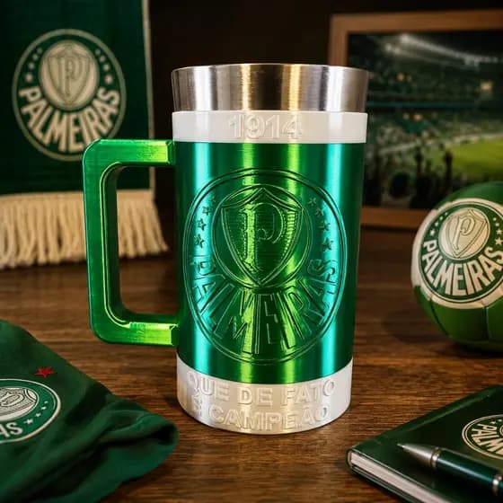 Caneca Porta Copo Térmico 473 ml Verde Palmeiras | Compatível com Copo Original | Torcedor Futebol Verdão