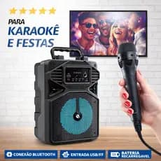 Caixa de Som Portátil Com Microfone Bateria Wireless Bluetooth Rádio FM PenDrive SD KTS-1513