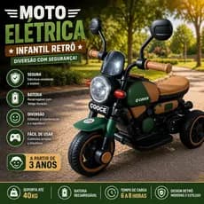 🔥 Moto Elétrica Infantil Retrô Verde | Mini Moto Criança Recarregável Diversão Segura – Envio Rápido