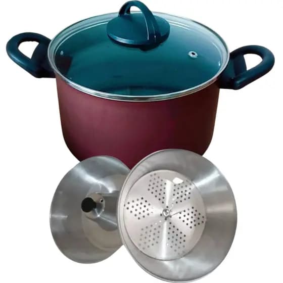 Panela Banho Maria Antiaderente Forma De Pudim Legumes  Cuscuz A Vapor e Caldeirão 3x1 Barato Oferta.