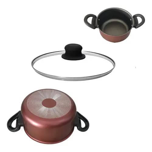 Panela Avulsa Antiaderente Preto Vermelho 16 Tampa De Vidro