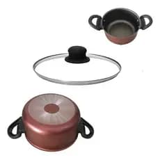 Panela Avulsa Antiaderente Preto Vermelho 16 Tampa De Vidro
