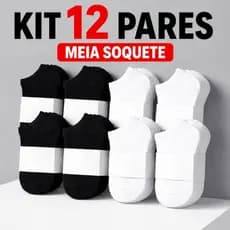 Meia Soquete Cano Curto Kit 3 6 12 Pares Masculina Feminina Algodão Preta Branca