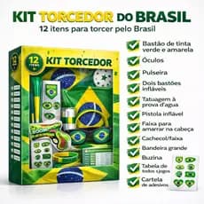 Kit torcedor Brasil 12 itens completo festa Copa buzina bandeira acessórios torcedor top