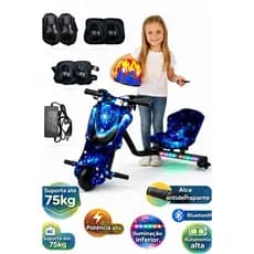 Triciclo Elétrico Infantil Azul 250w Bluetooth/Led/Bateria Recarregável Material Resistente