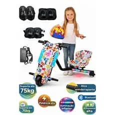 Triciclo Elétrico Infantil Colorido 250w Bluetooth/Led/Bateria Recarregável Material Resistente