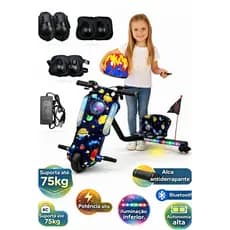Triciclo Elétrico Infantil Azul Escuro 250w Bluetooth/Led/Bateria Recarregável Material Resistente
