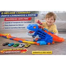 Caminhão dinossauro com pista e carrinhos, brinquedo infantil divertido e educativo completo