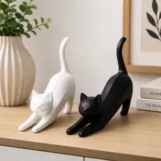 Gatos Decorativos Minimalistas Escultura Preto Branco Decoração Moderna Quarto Sala Escritório
