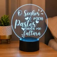 Luminária LED RGB Acrílico Versículo Religioso O Senhor É Meu Pastor Presente Cristão USB