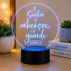 Luminária Abajur 3D Led RGB Acrílico De Mesa O Senhor Te Abençoe Religiosa 7 Cores