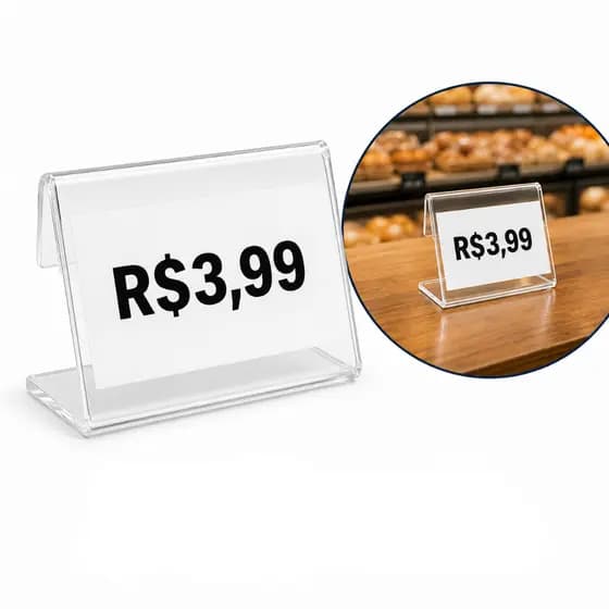 Kit Display Porta Preço Acrílico Cristal 5x3cm Transparente Para Balcão Buffet Vitrine