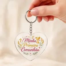 Kit Chaveiro Acrílico Cristal Minha Primeira Comunhão Transparente Lembrancinha Religiosa