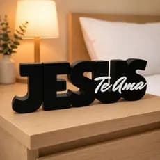 Letreiro Decoração Jesus Te Ama Cristã Enfeite Religioso Mesa Quarto Sala