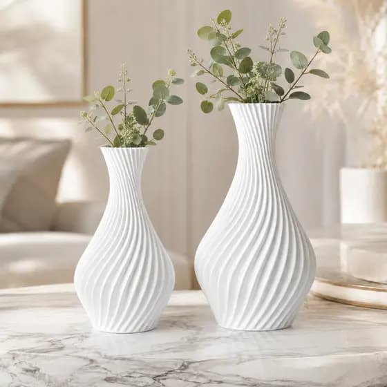 Kit 2 Vasos Decorativos Branco Espiral Moderno Sala Aparador Estante