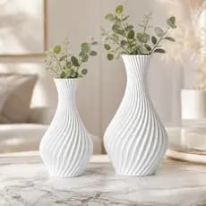 Kit 2 Vasos Decorativos Branco Espiral Moderno Sala Aparador Estante