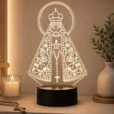 Luminária LED 3D Nossa Senhora Aparecida 7 Cores USB Toque Abajur Acrílico Decorativa Religiosa
