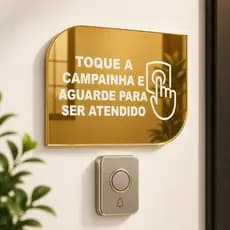 Placa Sinalização Toque a Campainha Acrilico Espelhado 16x10cm Recepção Portaria
