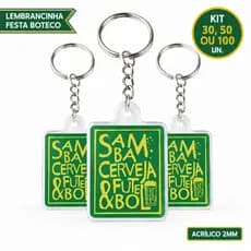 Kit Chaveiro Acrílico Samba Cerveja Futebol Lembrancinha Brinde Festa Boteco 30 50 100 Unidades