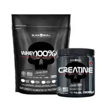 Kit 1x Whey 100% HD refil 900g + 1x Creatine Pura - BlackSkull - ORIGINAL - BAUNILHA