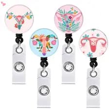 Uterus Floral Ovaries Cervix Porta Crachás Retráctil OB Enfermeiras Clip De Identificação Para Enfermeira Nome Tag Card Engraçado Divertido Enfermagem Escritório Médico Jacaré