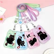 Suporte Para Cartão Fotográfico Kpop Deslizante Fofo Gato Animal Porta-Crachá De Identificação Com Chaveiro Cordão Longo