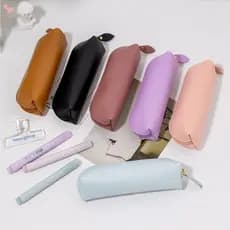 Bolsa De Lápis De Couro PU , Estojo Pequeno Portátil , Sacos Macios Com Zíper , Maquiagem Simples De Batom Para Mulheres