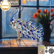 AYellowgod 1 Peça Estatueta De Acrílico Plana 2D Luxuoso Ornamento De Pavão De Cristal Decoração De Mesa Para Quarto Sal