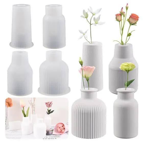 DIY 3D Listras Vaso Molde De Silicone De Gesso Ornamentos Moldes Epóxi Concreto Flores Decoração Jardinagem