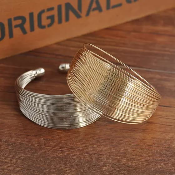 Bracelete De Punho De Prata Ouro Para Mulheres Arame De Múltiplas Camadas Largo Aberto