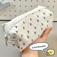 Estojo De Lápis Com Laço Preto , Bolsa De Maquiagem Zíper , Floral , Fofa Papelaria Para Organizador De Mesa , Cosmético