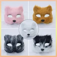 1 Pçs Máscara De Raposa De Cabelos Compridos Simulado Meia face Gato Halloween Cosplay Festa Traje DIY Acessórios Dança