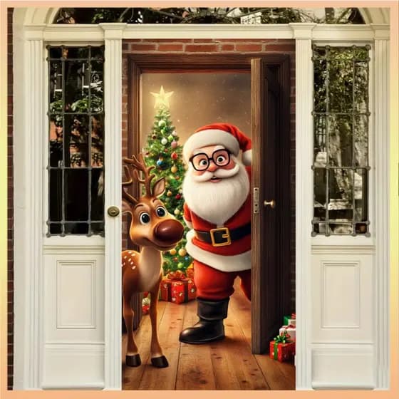 Capa De Porta De Natal Decoração Papai Noel Elk Aberta Bem-Vindo Fundo Interior Ao Ar Livre Varanda Banner Fontes De Fes