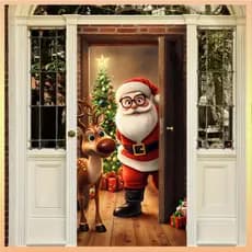 Capa De Porta De Natal Decoração Papai Noel Elk Aberta Bem-Vindo Fundo Interior Ao Ar Livre Varanda Banner Fontes De Fes