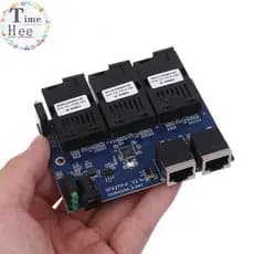 TimeHee 3F2E Conversor Ethernet Rápido 20KM De Mídia Óptica De Fibra Modo Único 2 RJ45 3 Porta BR